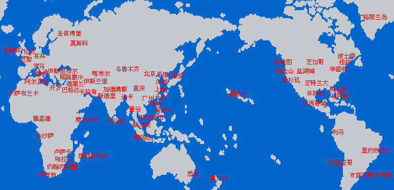 世界时区地图，点击对应区域查看当地时间